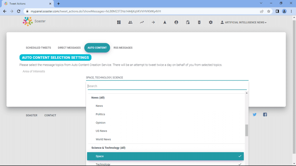 Select Auto Content Topics