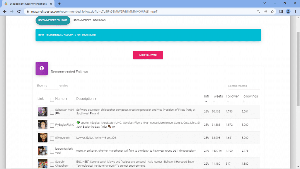 Select accounts to follow