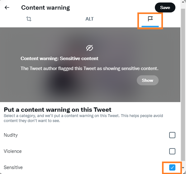 If you want to share adult content in a tweet you have to mark this tweet as sensitive before sharing.