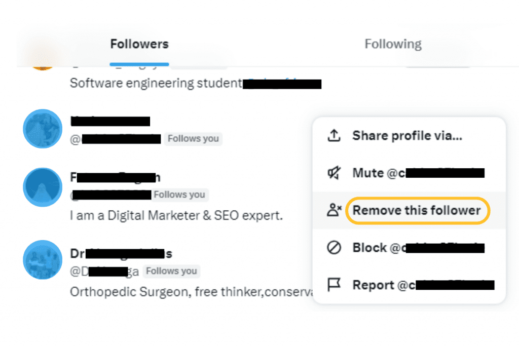 Remove followers on your Twitter account