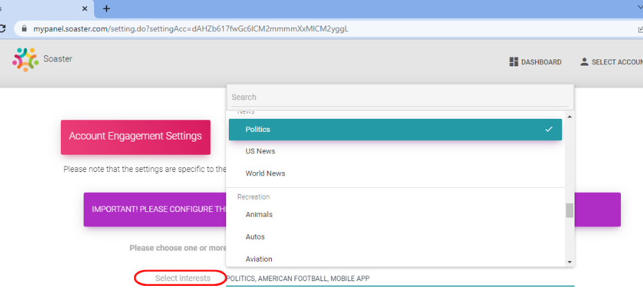 Select interests for each of your accounts