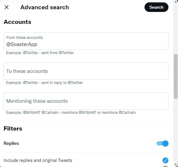 Example search to find old tweets