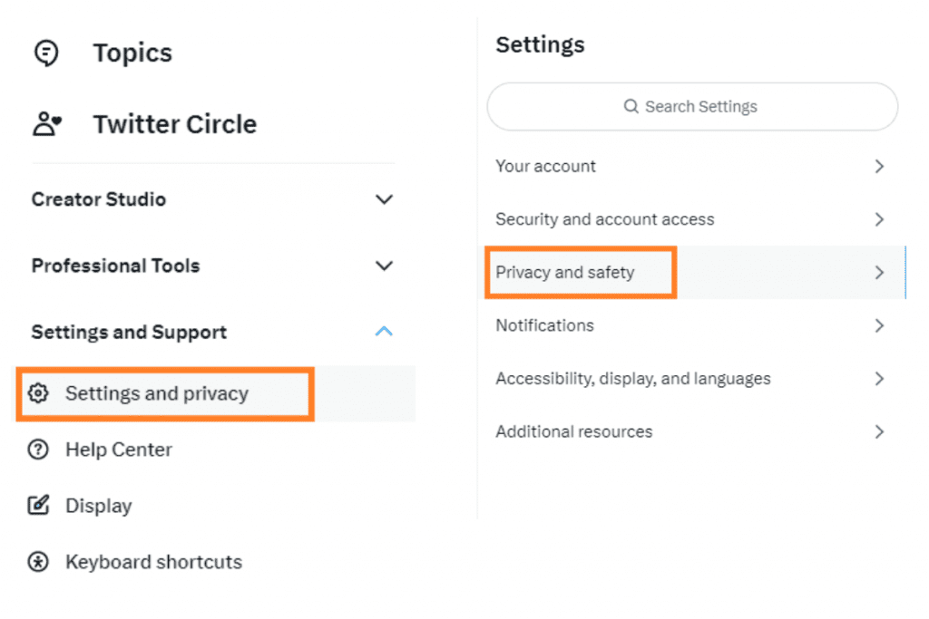 Twitter settings and privacy then privacy and safety