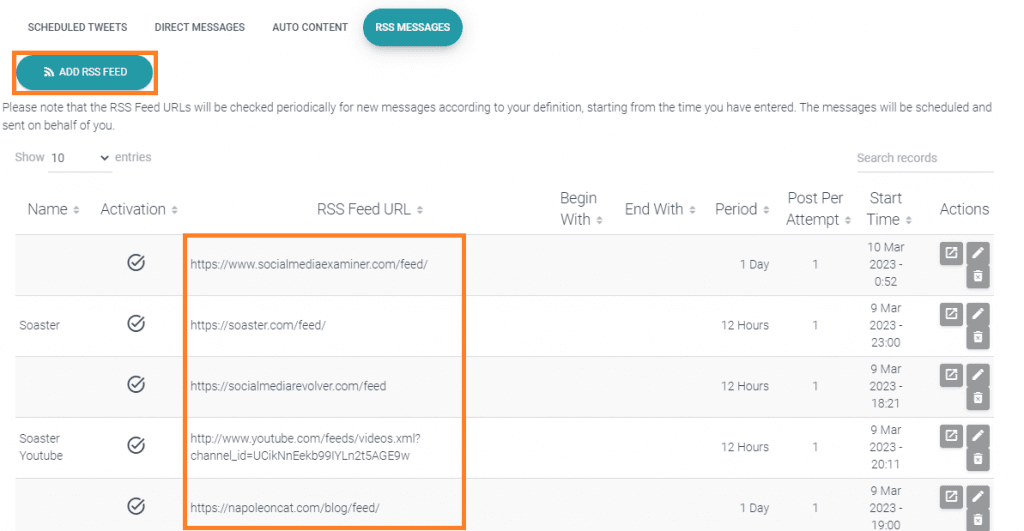 The image shows how you can add RSS feeds to your Twitter account.